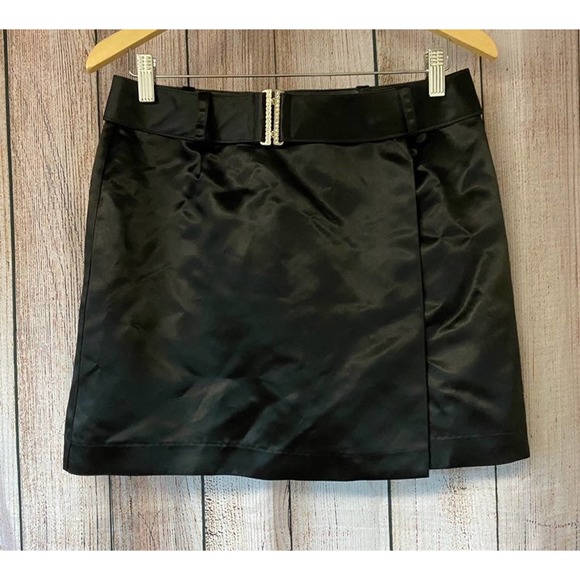 BCBG Dresses & Skirts - BCBG Paris belted black satin skirt S